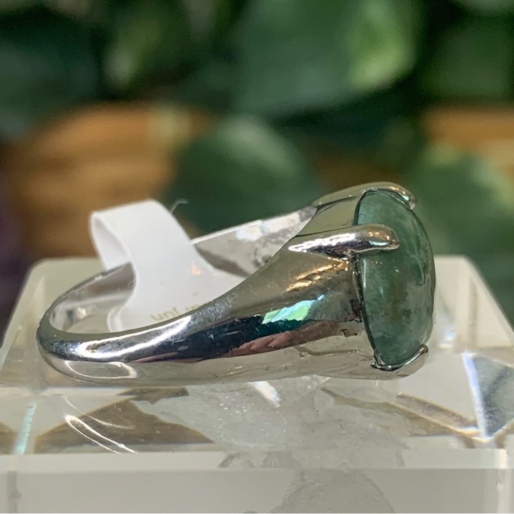 Shuai Jun Silver Tone Round Green Stone Fashion Statement Cocktail Ring Size 9 - Picture 2 of 7